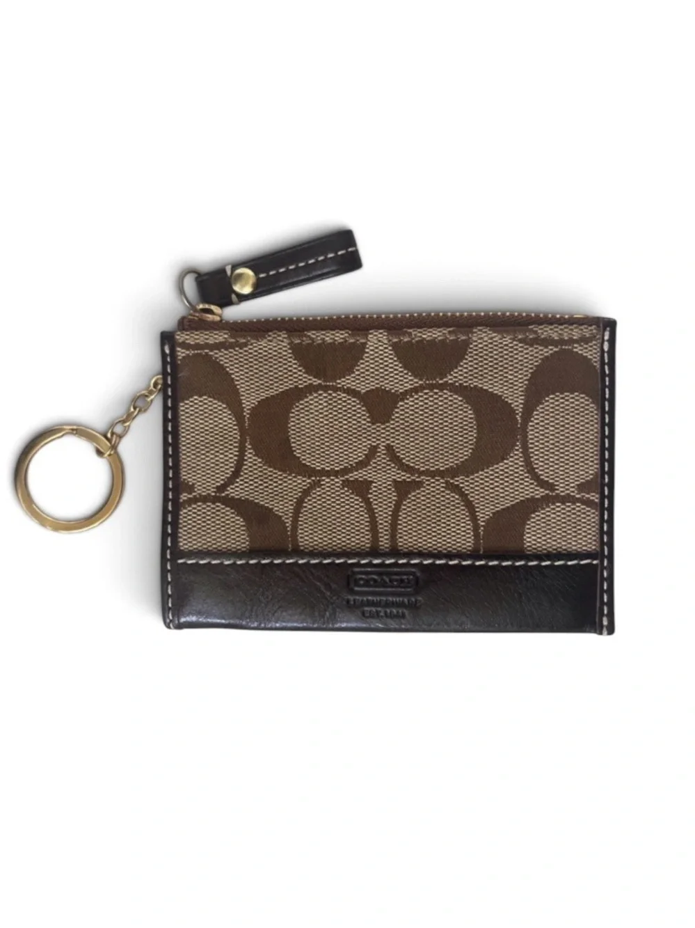 Vintage Coach Signature Brown/Tan Canvas and Leather Keychain Coin Pouch Wallet